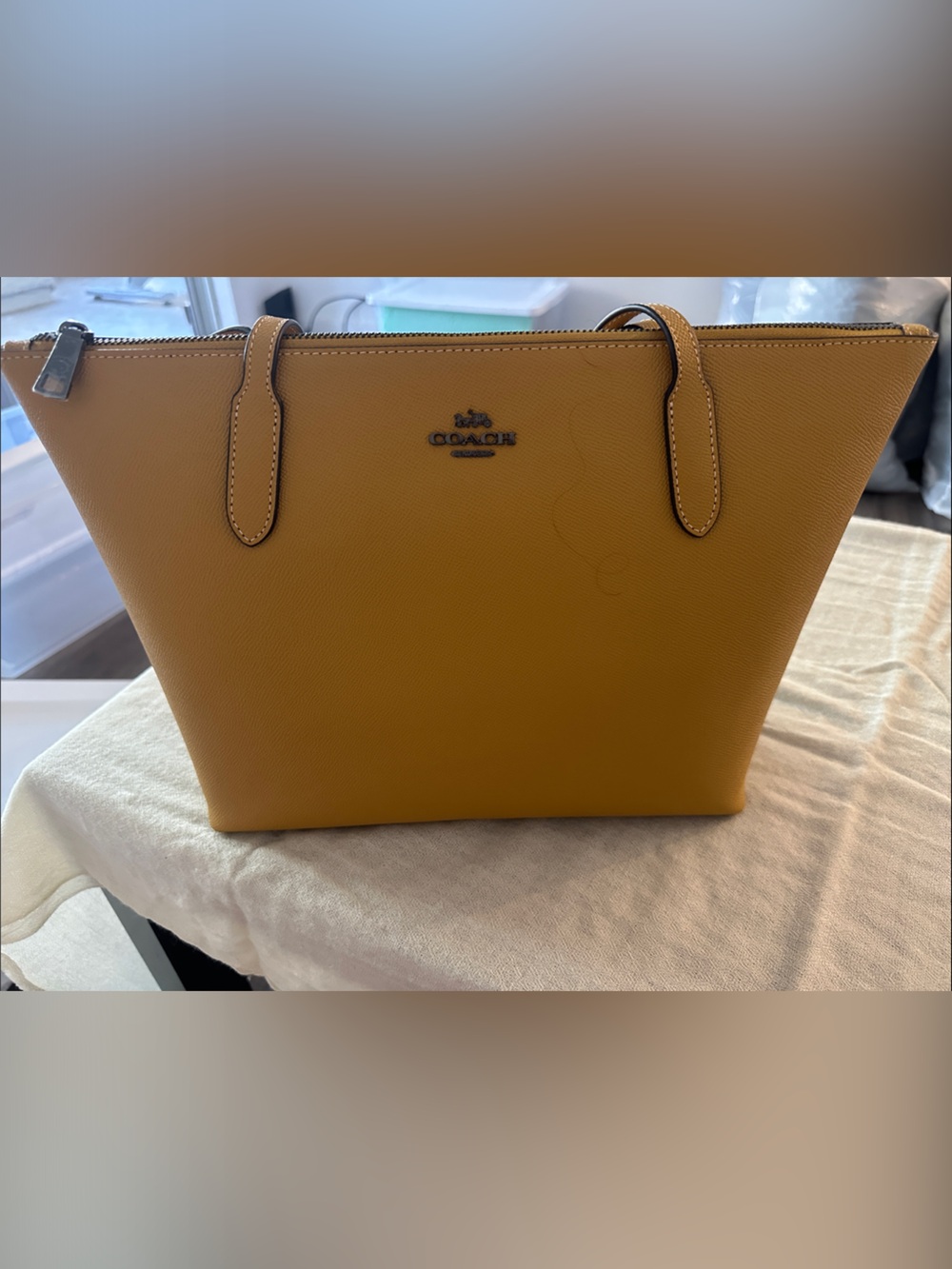 Coach Mustard Leather Zip Tote  Bag